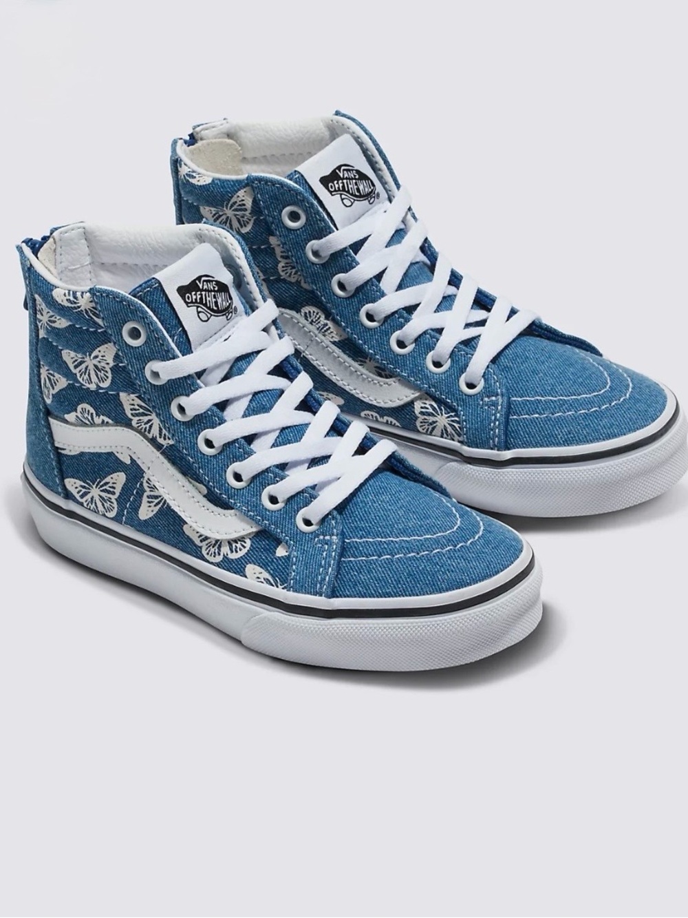 Vans Kids' Sk8 High-Top Zip Butterfly Denim Sneakers NWOT